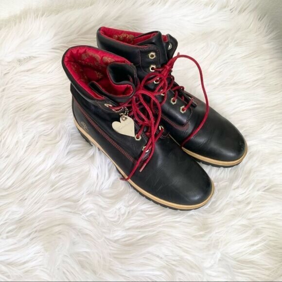 Timberland Black Red Lined Lace Up combat Boots 8.5 - Picture 1 of 10